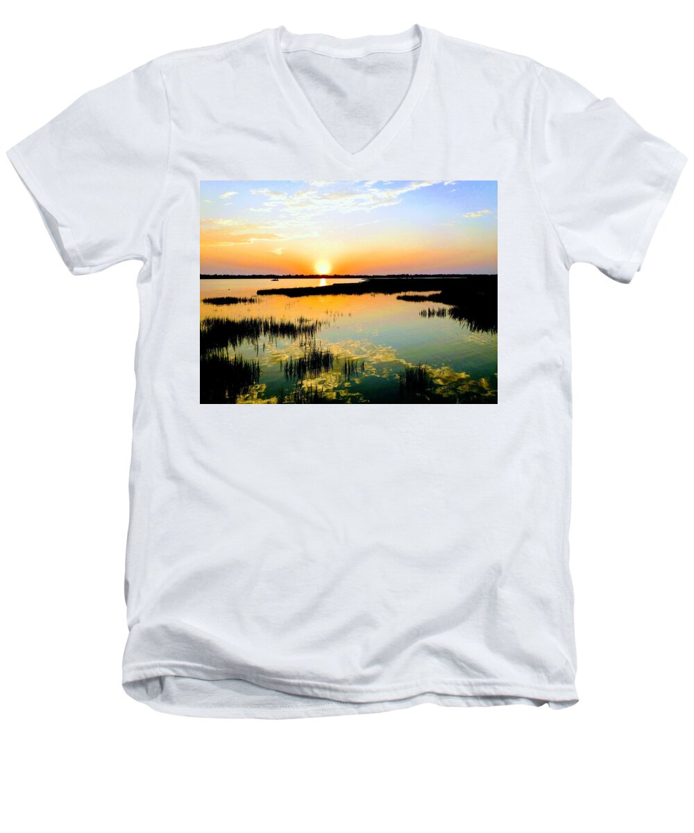 Marsh Men's V-Neck T-Shirt featuring the photograph Warm Wet Wild by Sherry Kuhlkin