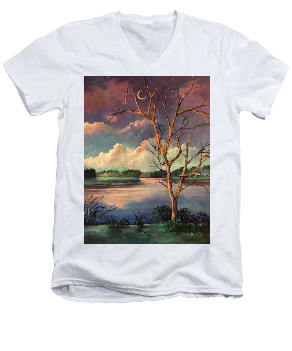 Stained Glass Men's V-Neck T-Shirt featuring the painting Was Like Stained Glass by Rand Burns