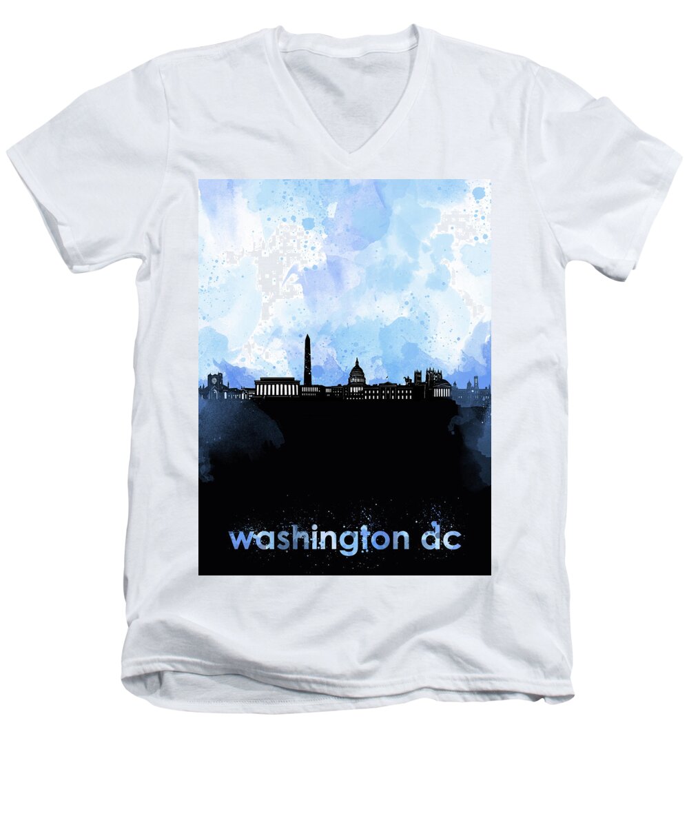 Washington Dc Men's V-Neck T-Shirt featuring the digital art Washington Dc Skyline Minimalism 8 by Bekim M
