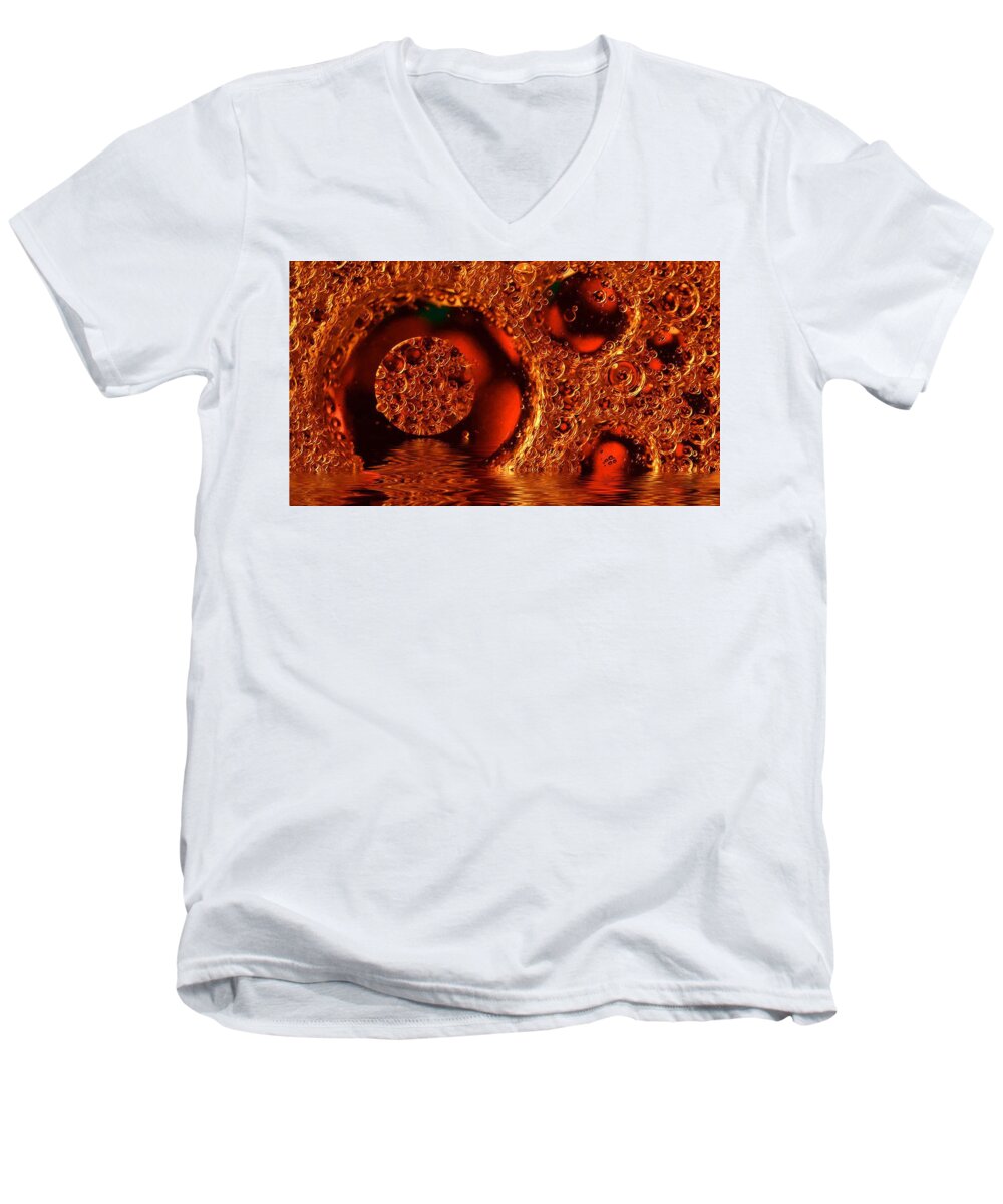 Water Oil Red Men's V-Neck T-Shirt featuring the photograph Water and Oil by Jeffrey Platt