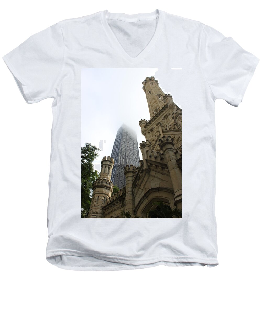 Chicago Men's V-Neck T-Shirt featuring the photograph Water Tower and Hancock by Lauri Novak