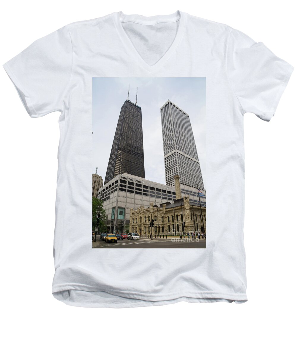 Chicago Men's V-Neck T-Shirt featuring the photograph Water Tower Place and Company by David Levin