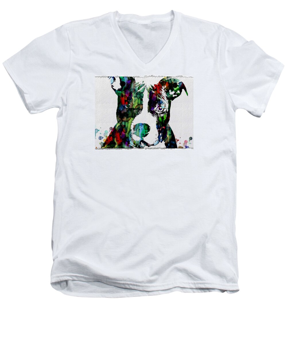 Dog Men's V-Neck T-Shirt featuring the painting Watercolor Dog Art Prints and Posters by Robert R Splashy Art Abstract Paintings