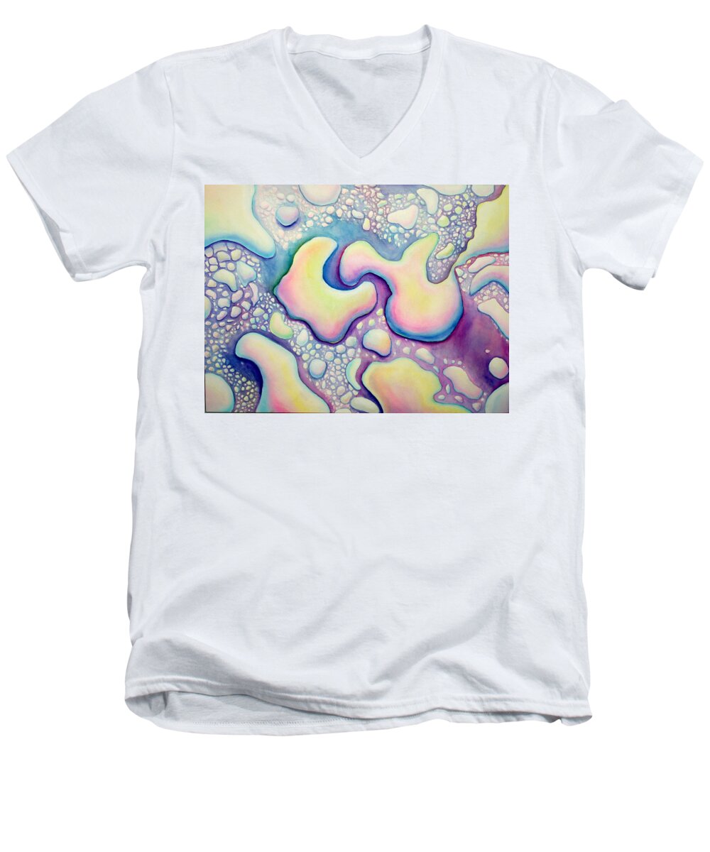 Water Men's V-Neck T-Shirt featuring the painting Waterdrop Dance by Nancy Mueller