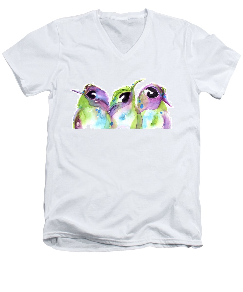 Three Hummingbirds Men's V-Neck T-Shirt featuring the painting We Three by Dawn Derman