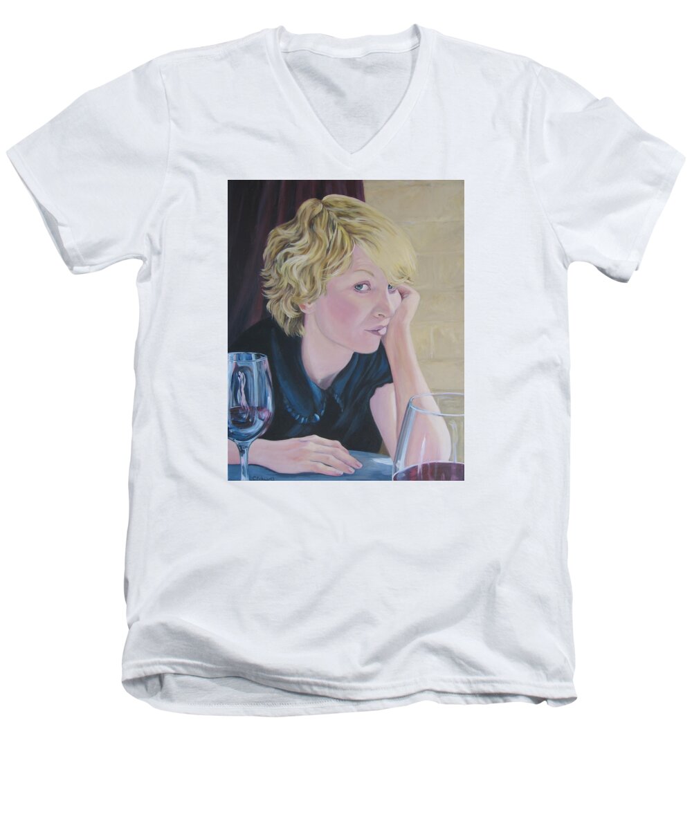 Portrait Men's V-Neck T-Shirt featuring the painting Well by Connie Schaertl