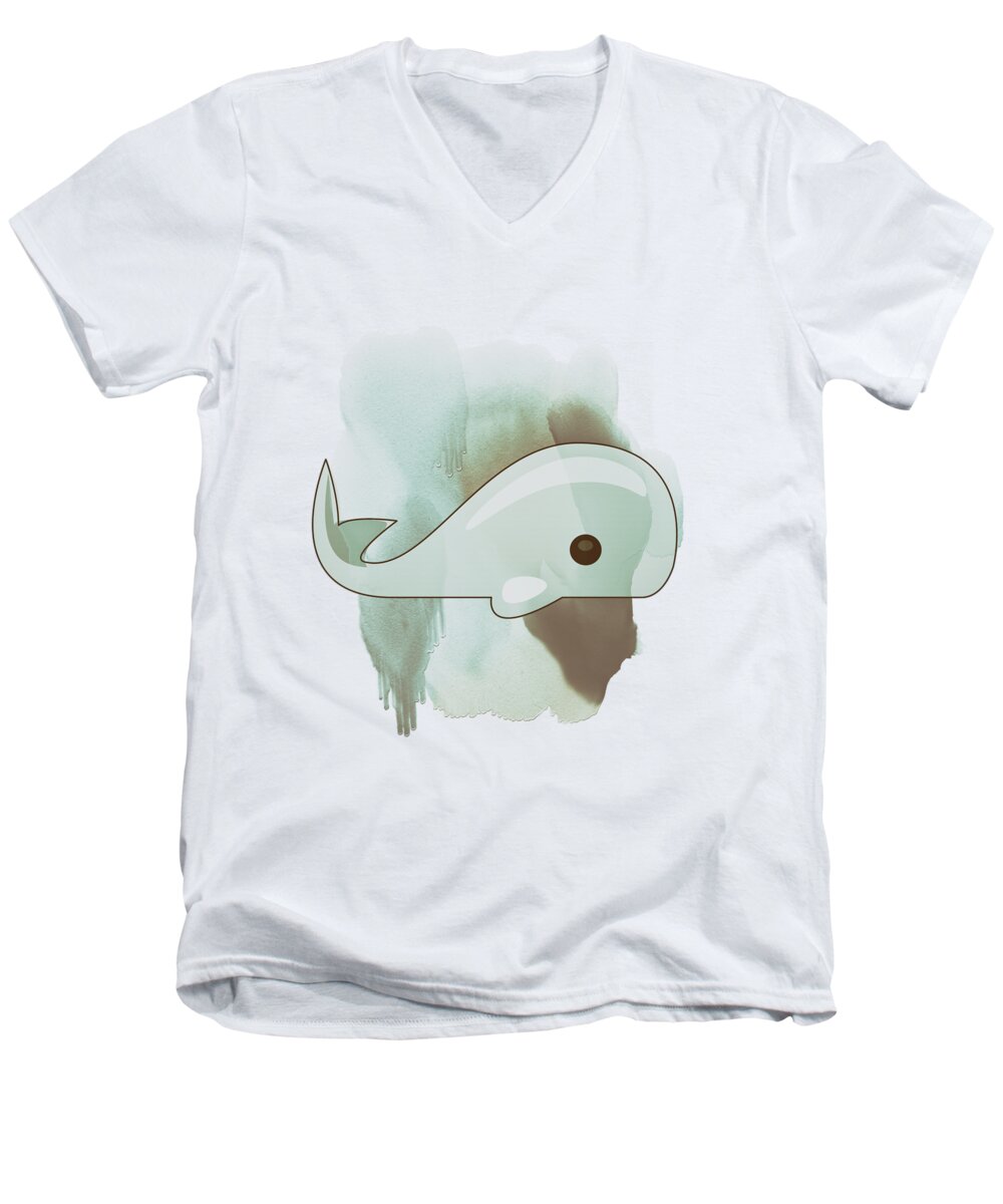 Whale Men's V-Neck T-Shirt featuring the painting Whale Art - Bright Ocean Life Pastel Color Artwork by Wall Art Prints