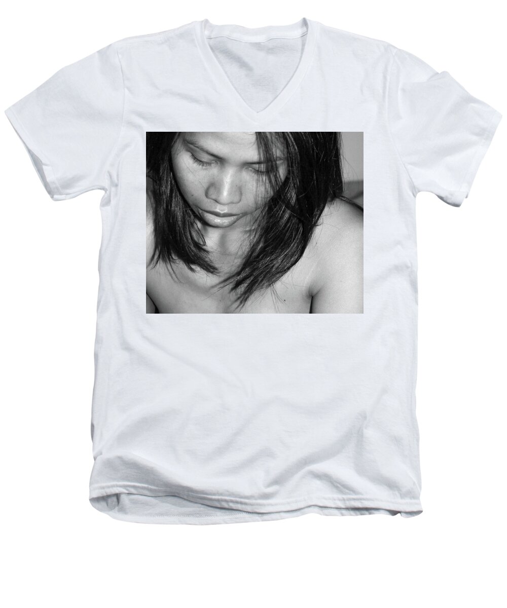 People Men's V-Neck T-Shirt featuring the photograph Whispering hair by Jeremy Holton