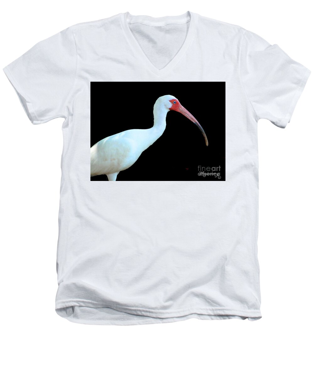 Fauna Men's V-Neck T-Shirt featuring the photograph White Ibis by Mariarosa Rockefeller