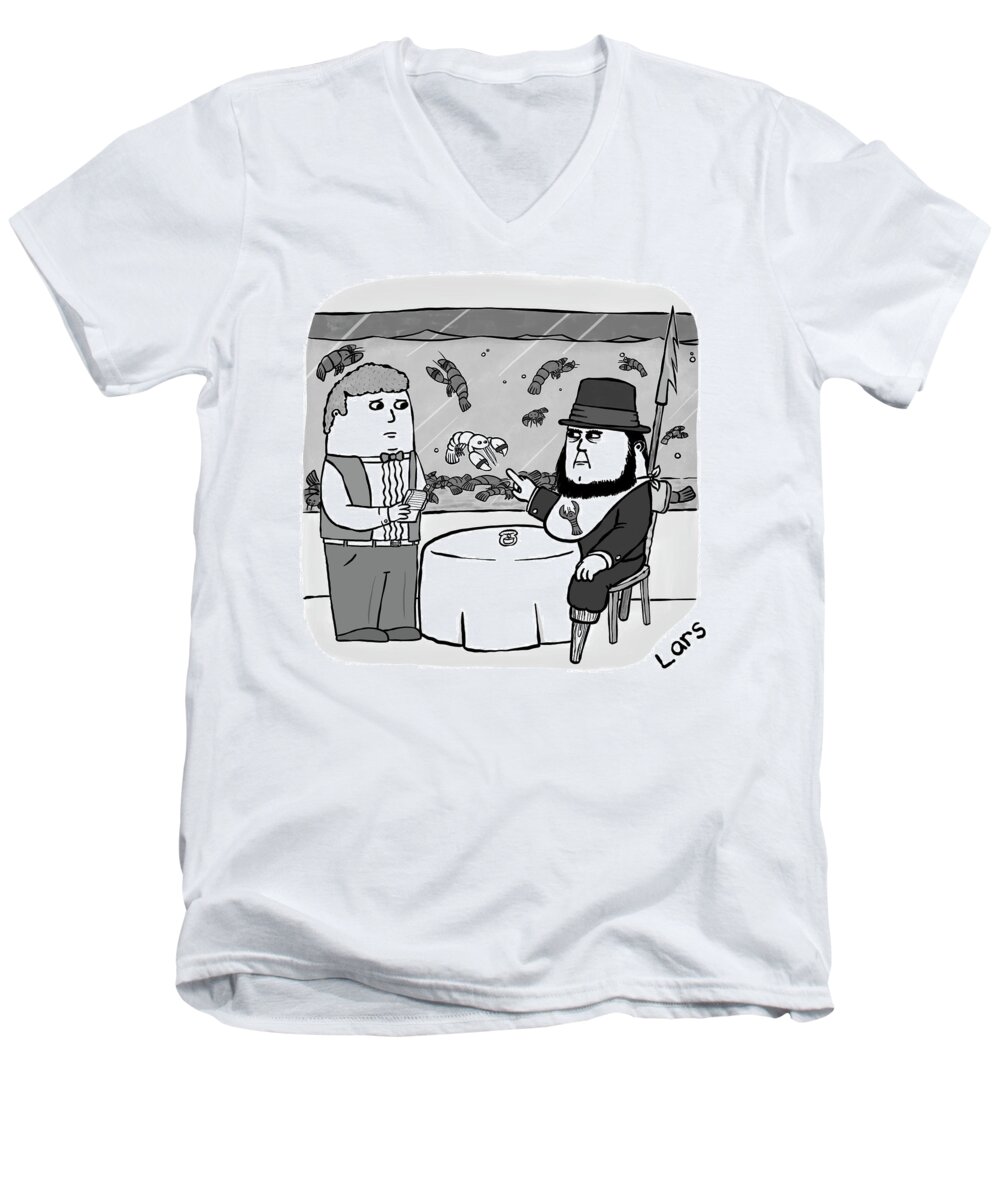 Captain Ahab Men's V-Neck T-Shirt featuring the drawing White Lobster by Lars Kenseth