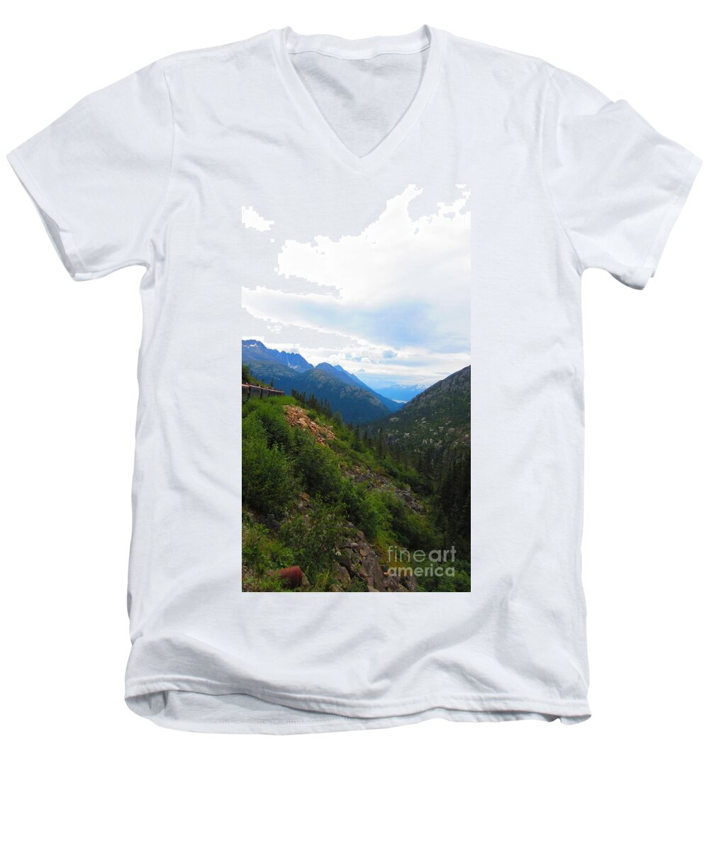 White Pass Rail Road Men's V-Neck T-Shirt featuring the photograph White Pass Rail Road by Laurianna Taylor