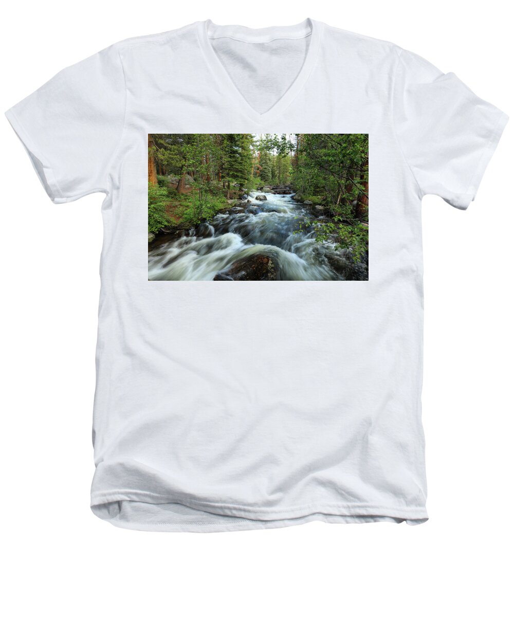 Rocky Men's V-Neck T-Shirt featuring the photograph White Water Stream by Sean Allen