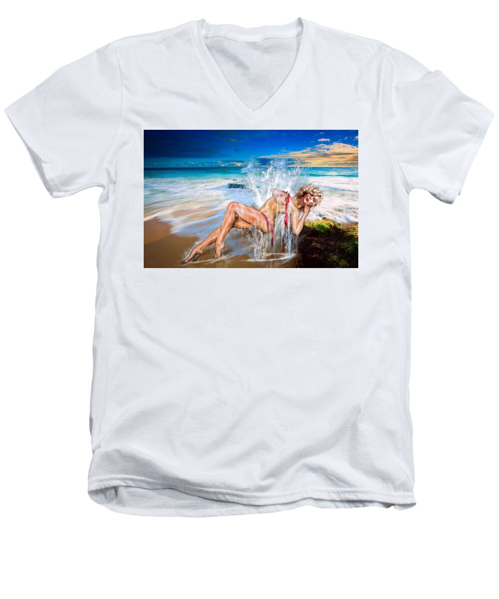 Marilyn Monroe Men's V-Neck T-Shirt featuring the photograph Whoops ... Marylin by Glenn Feron