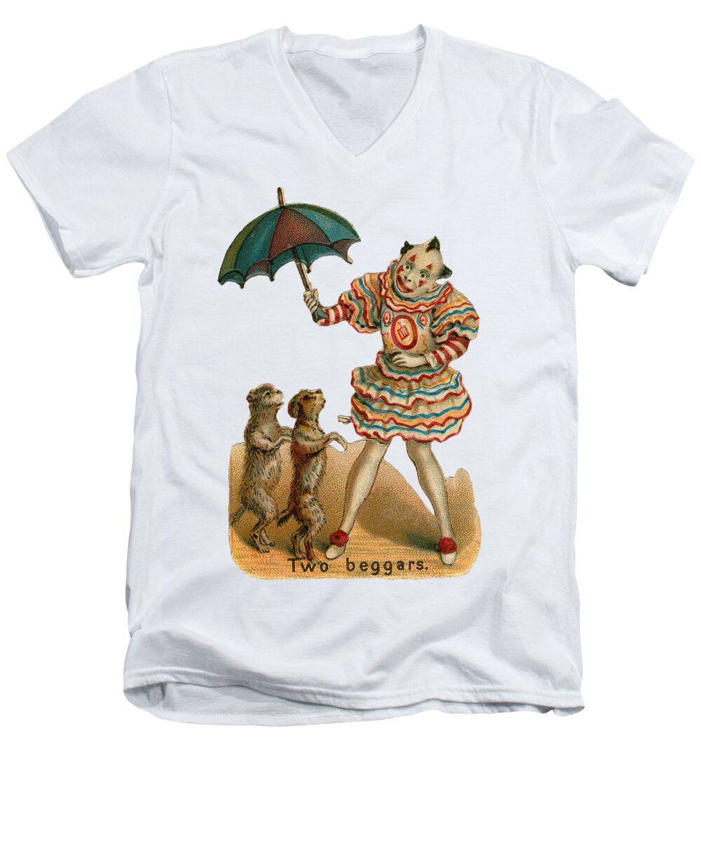 Vintage Circus Men's V-Neck T-Shirt featuring the digital art Will Work for Food by Kim Kent