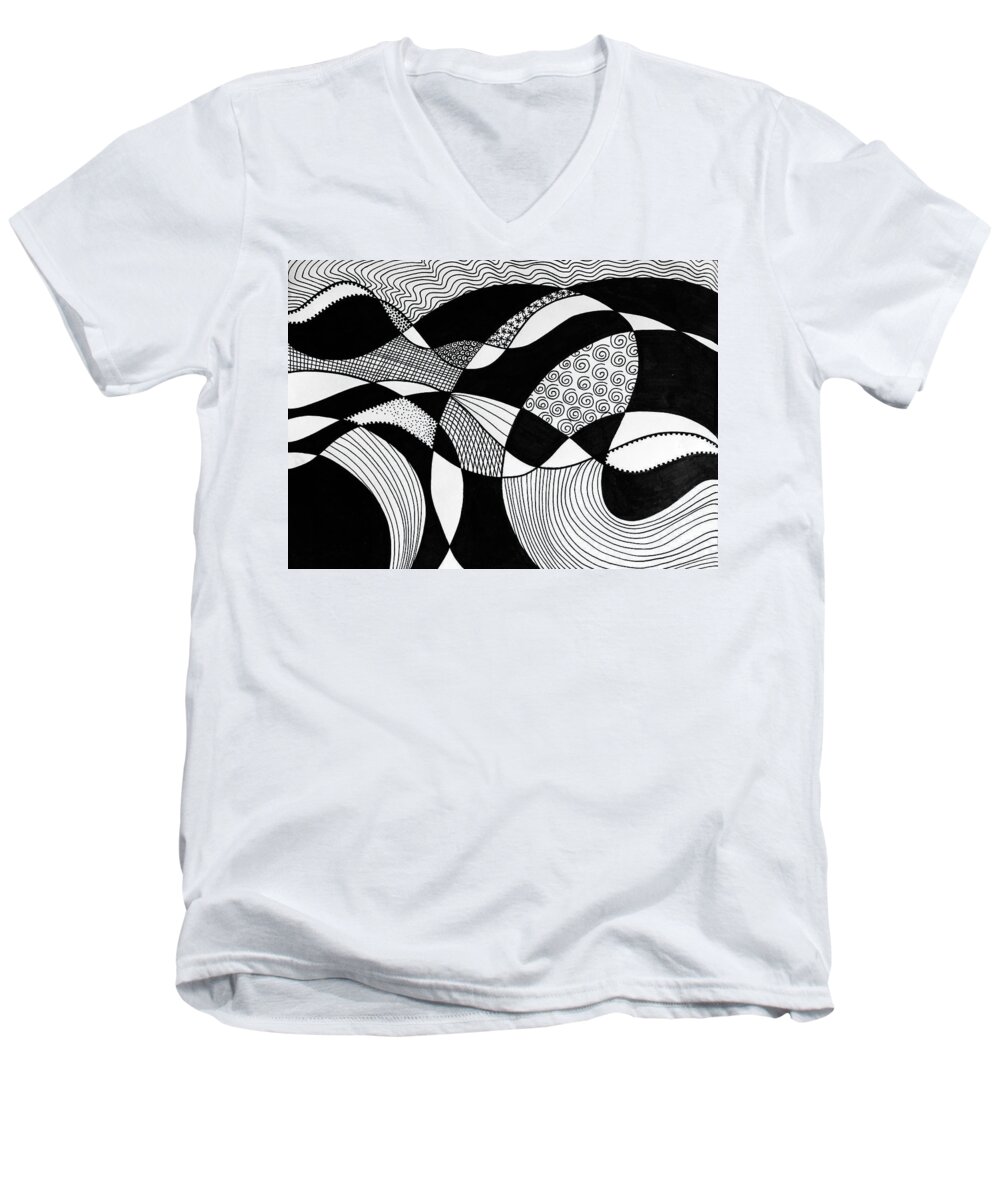 Black And White Men's V-Neck T-Shirt featuring the drawing Wind and Wuthering by Lynellen Nielsen