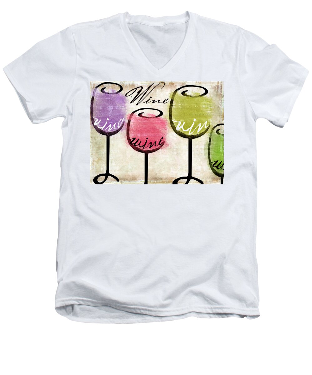 Wine Men's V-Neck T-Shirt featuring the painting Wine Tasting III by Mindy Sommers