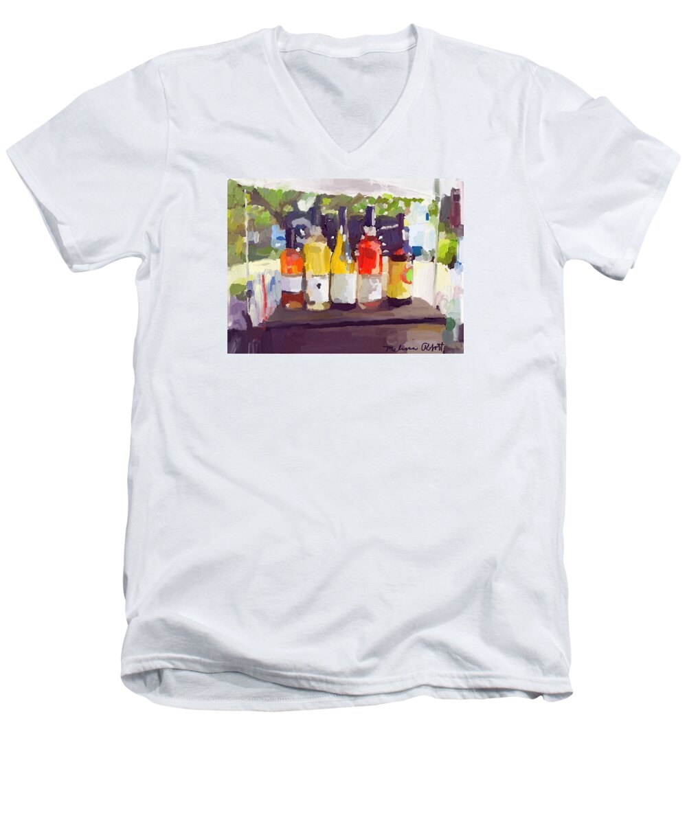 Art Men's V-Neck T-Shirt featuring the photograph Wine Tasting Tent at Rockport Farmers Market by Melissa Abbott
