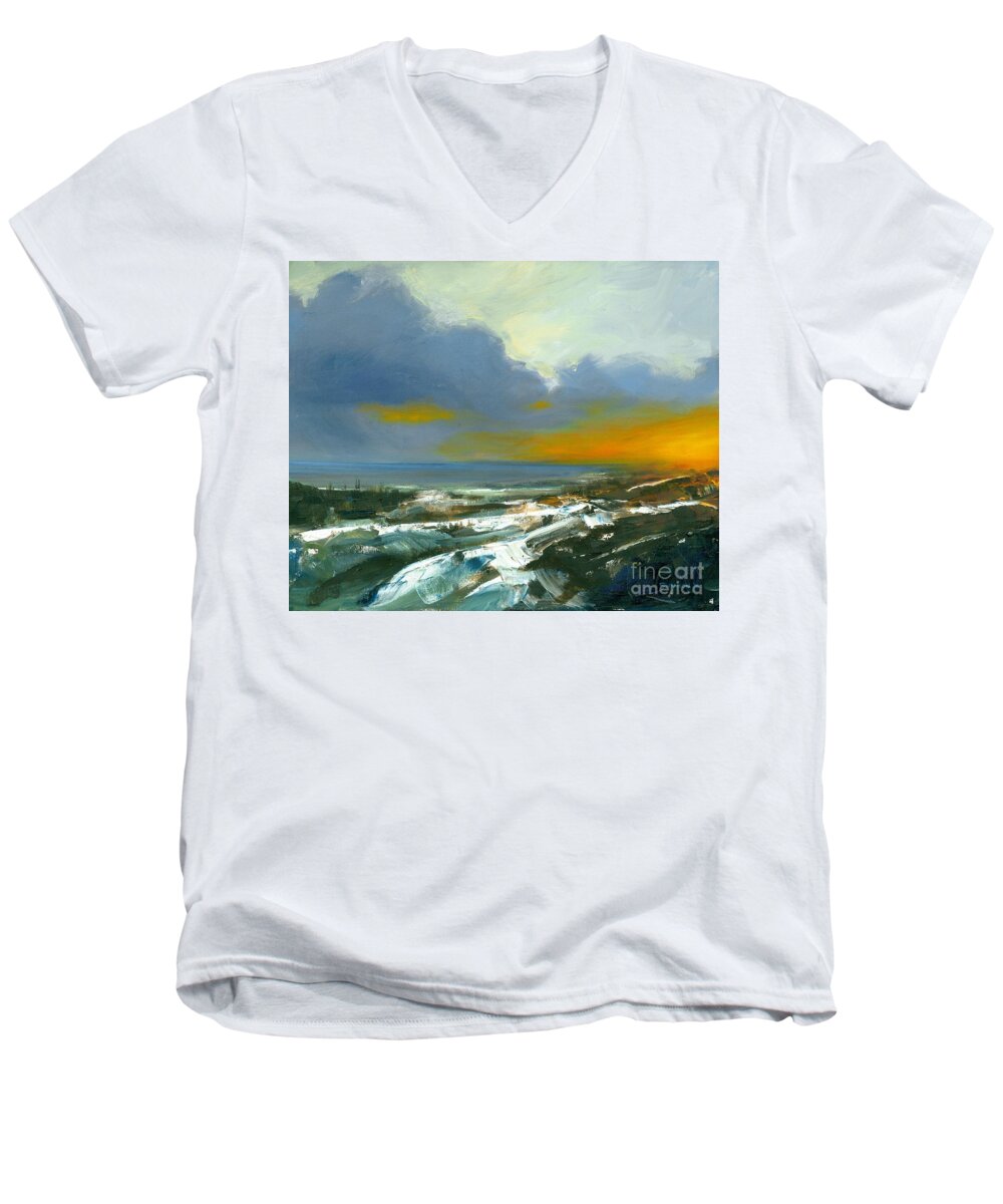 Port Dover Evening Men's V-Neck T-Shirt featuring the painting Winter Lake View by Michael Swanson