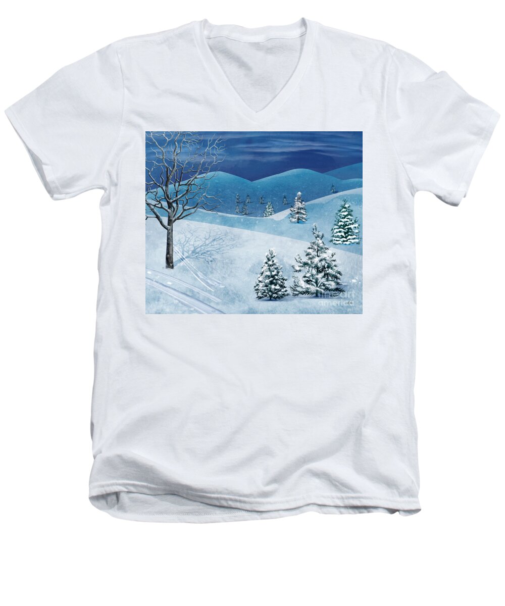 Winter Men's V-Neck T-Shirt featuring the digital art Winter Solstice by Peter Awax