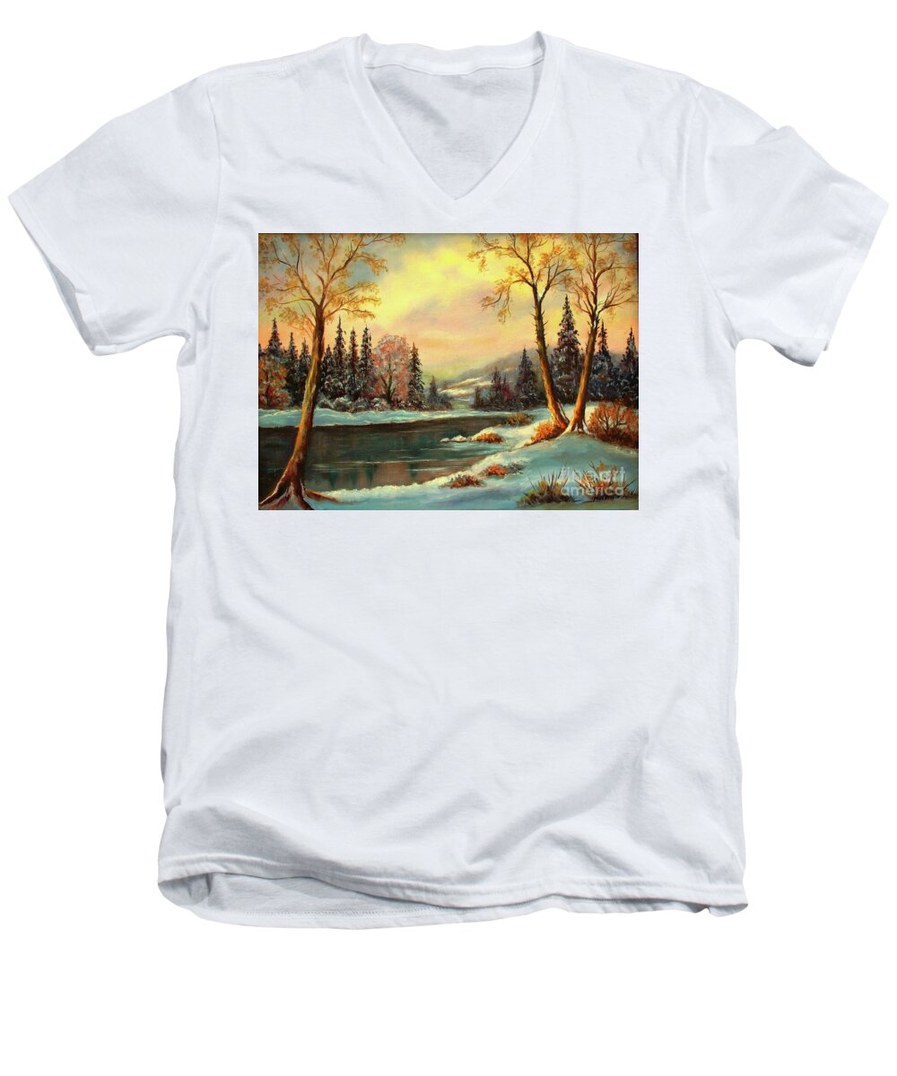 Mountains Men's V-Neck T-Shirt featuring the painting Winter Splendor by Hazel Holland