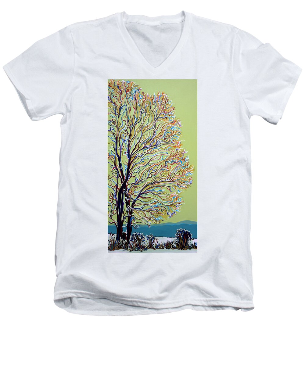 Winter Men's V-Neck T-Shirt featuring the painting WinterTainment Tree by Amy Ferrari