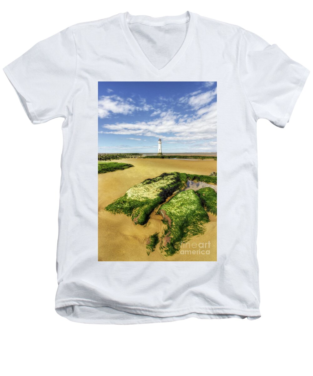 Lighthouse Men's V-Neck T-Shirt featuring the photograph Wirral Lighthouse by Ian Mitchell
