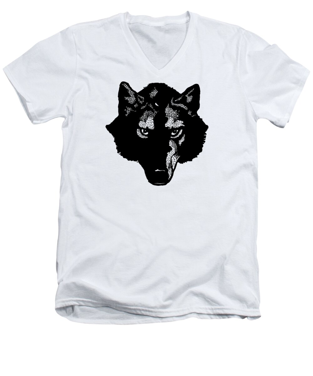 Wolf; Symbol; Graphic; Drawing; Team; Sport; Shirt; T-shirt; Animal; Wolves; Dog; Canine; Fielding; Edward; Vintage; Old; Bookmark; Jack London; Design; Illustration; Drawing; Classic Men's V-Neck T-Shirt featuring the digital art Wolf Tee by Edward Fielding