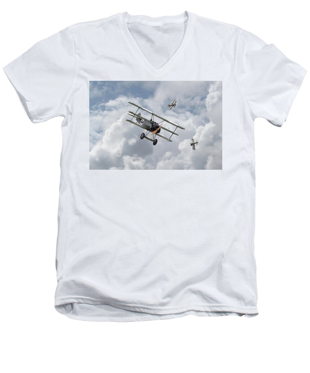 Aircraft Men's V-Neck T-Shirt featuring the photograph WW1 - Fokker Dr1 - Predator by Pat Speirs
