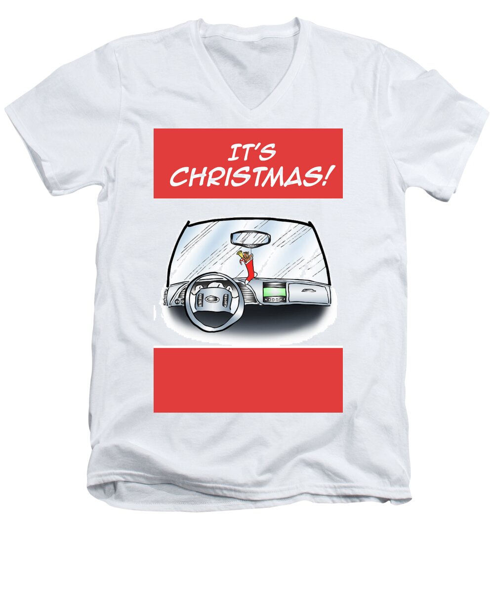 Christmas Men's V-Neck T-Shirt featuring the digital art Hang Up Stocking by Mark Armstrong