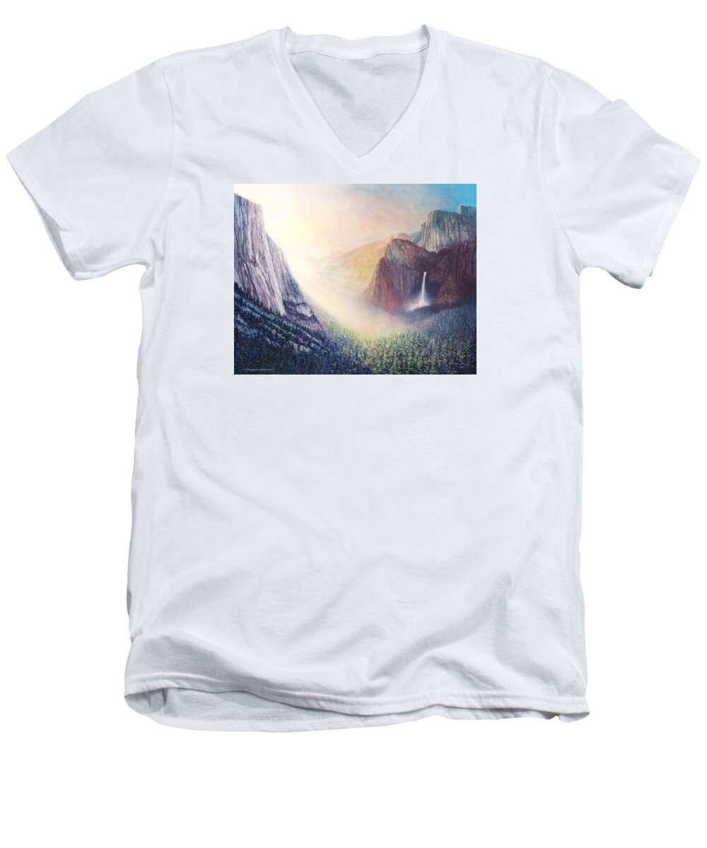 Yosemite Men's V-Neck T-Shirt featuring the painting Yosemite Morning by Douglas Castleman