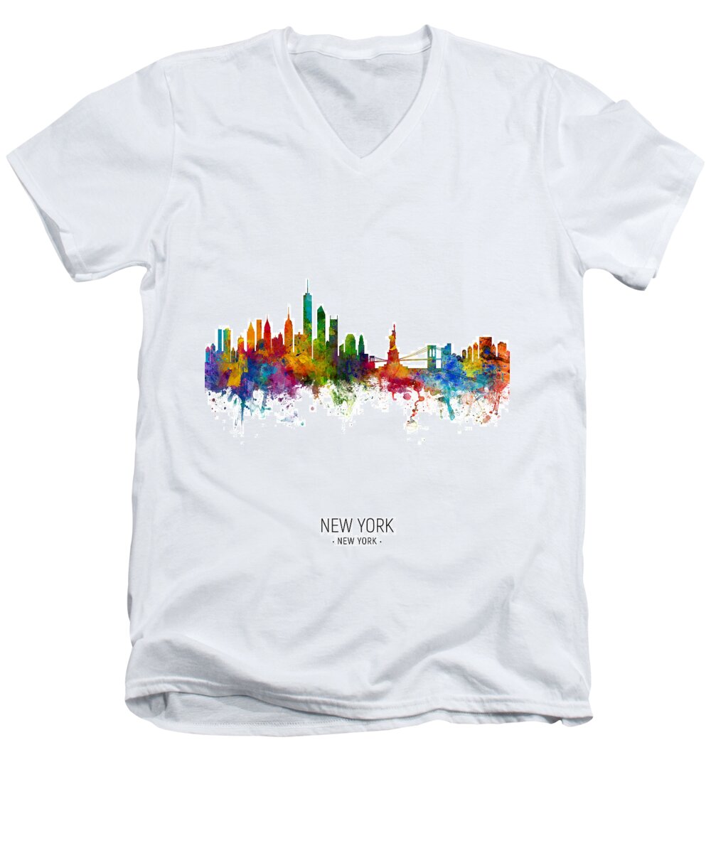 New York Men's V-Neck T-Shirt featuring the digital art New York Skyline #10 by Michael Tompsett