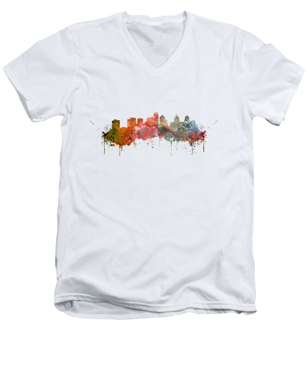 Philadelphia Skyline Men's V-Neck T-Shirt featuring the digital art Philadelphia #3 by Erzebet S
