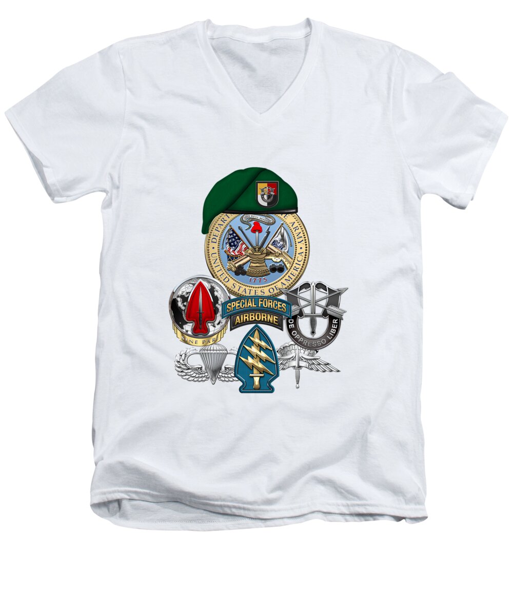  ‘u.s. Army Special Forces’ Collection By Serge Averbukh Men's V-Neck T-Shirt featuring the digital art 3rd Special Forces Group - Green Berets Special Edition by Serge Averbukh