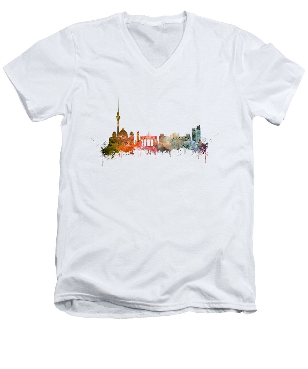 Berlin Skyline Men's V-Neck T-Shirt featuring the digital art Berlin #5 by Erzebet S