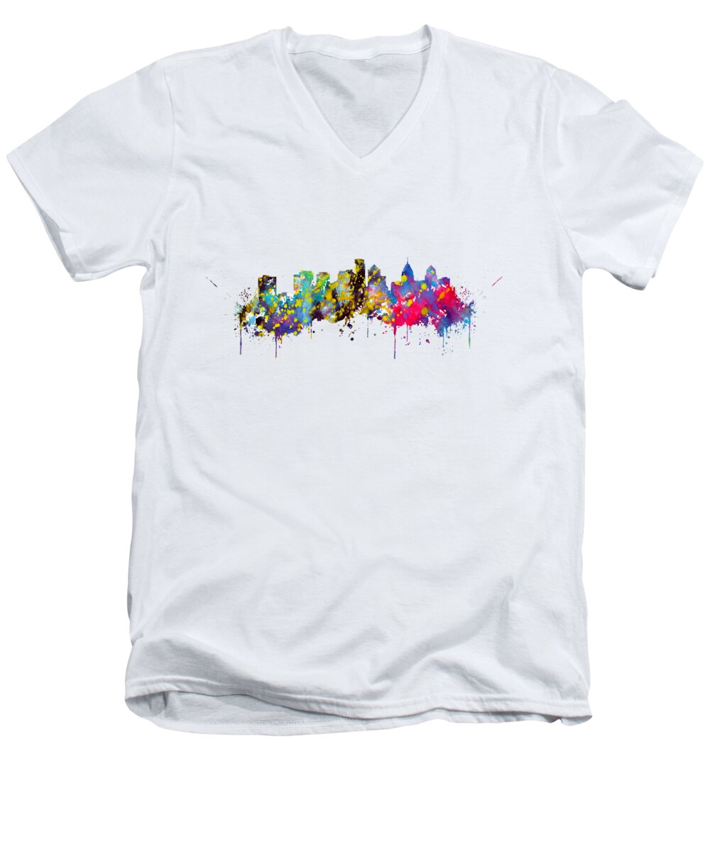 Philadelphia Skyline Men's V-Neck T-Shirt featuring the digital art Philadelphia #7 by Erzebet S