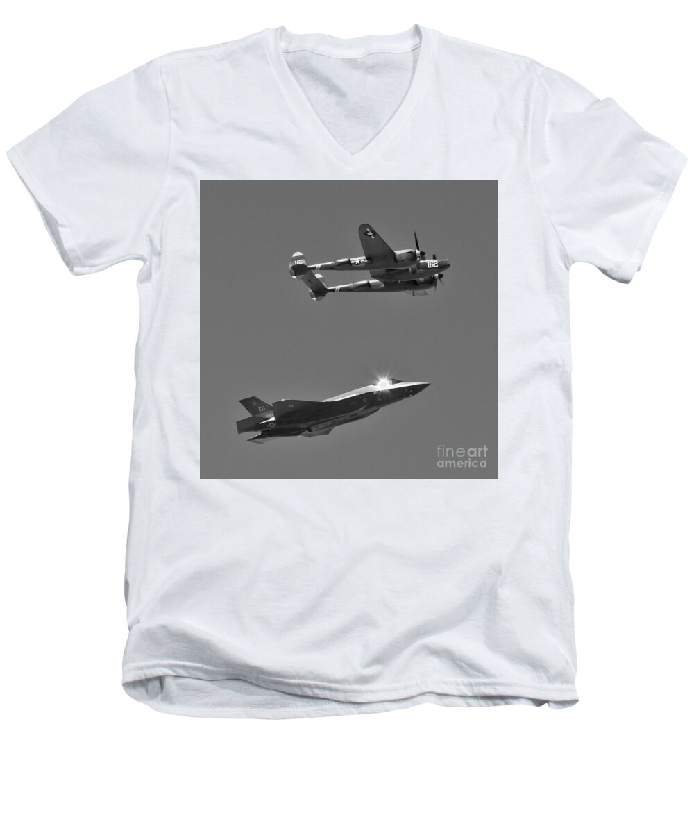 Military-aircraft Men's V-Neck T-Shirt featuring the digital art A Flyover by Kirt Tisdale