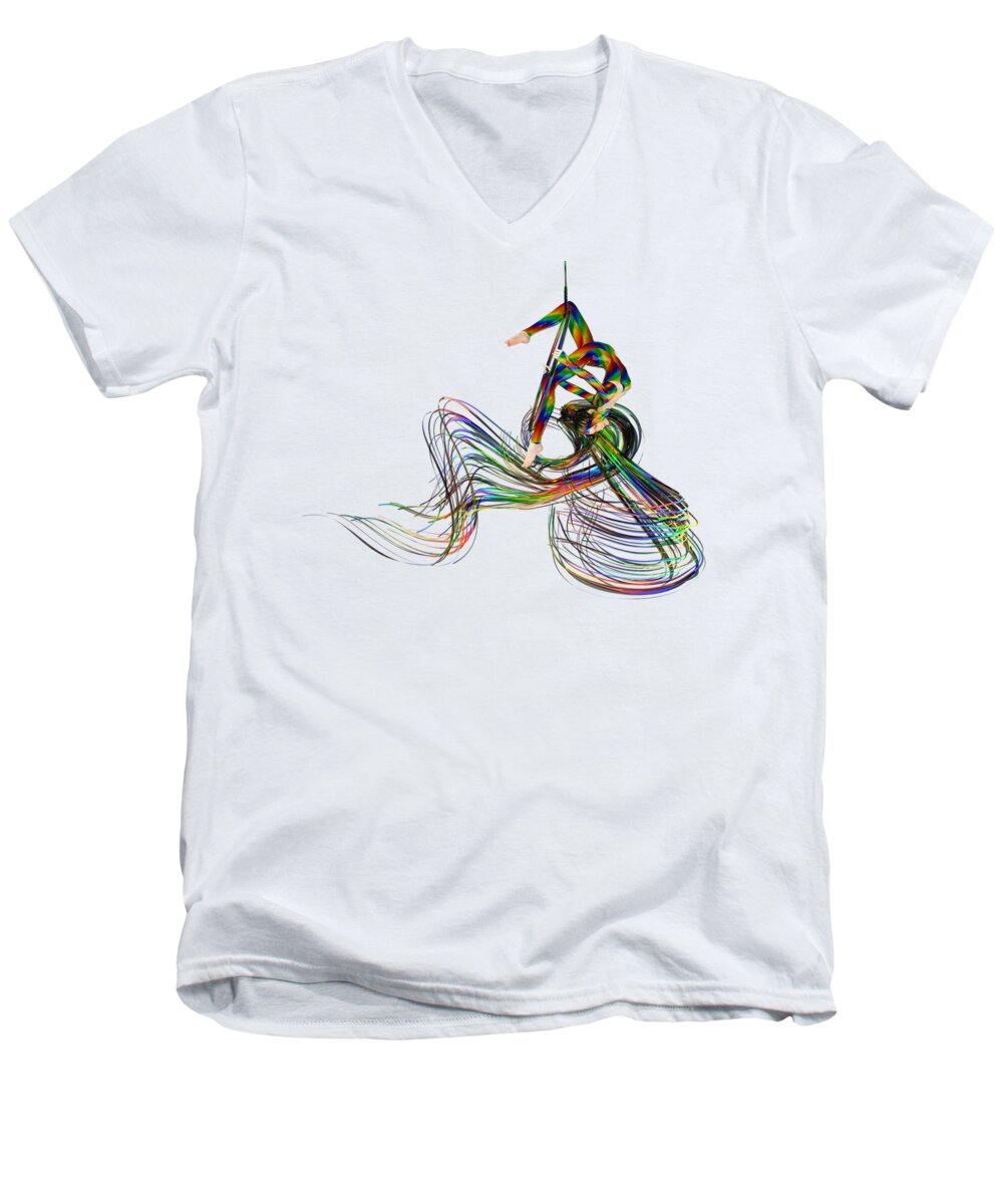 Hoop Men's V-Neck T-Shirt featuring the digital art Aerial Hoop Dancing Ribbons of Hair PNG by Betsy Knapp