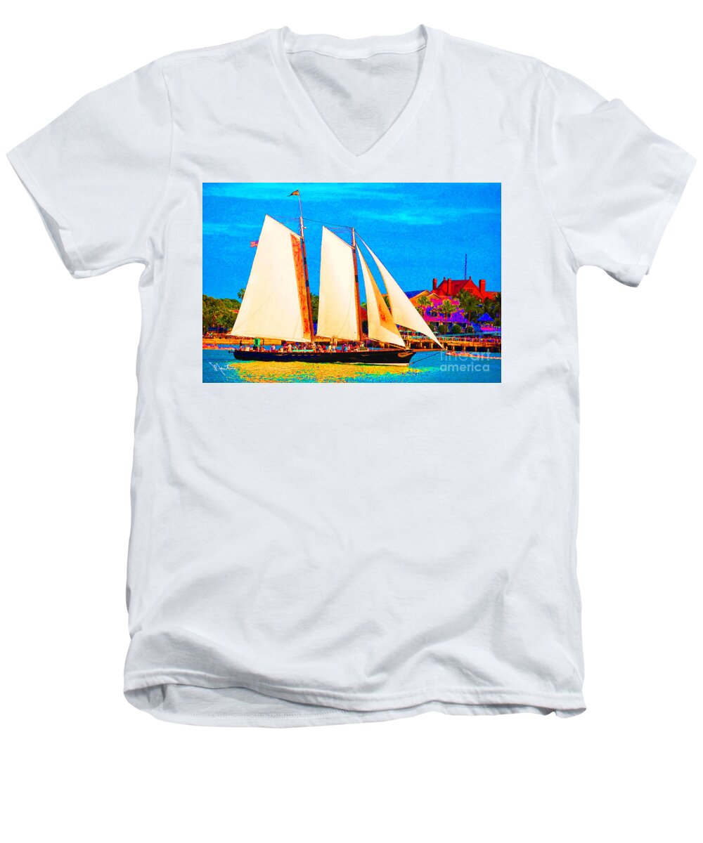 Schooner Men's V-Neck T-Shirt featuring the digital art America Key West by Art Mantia