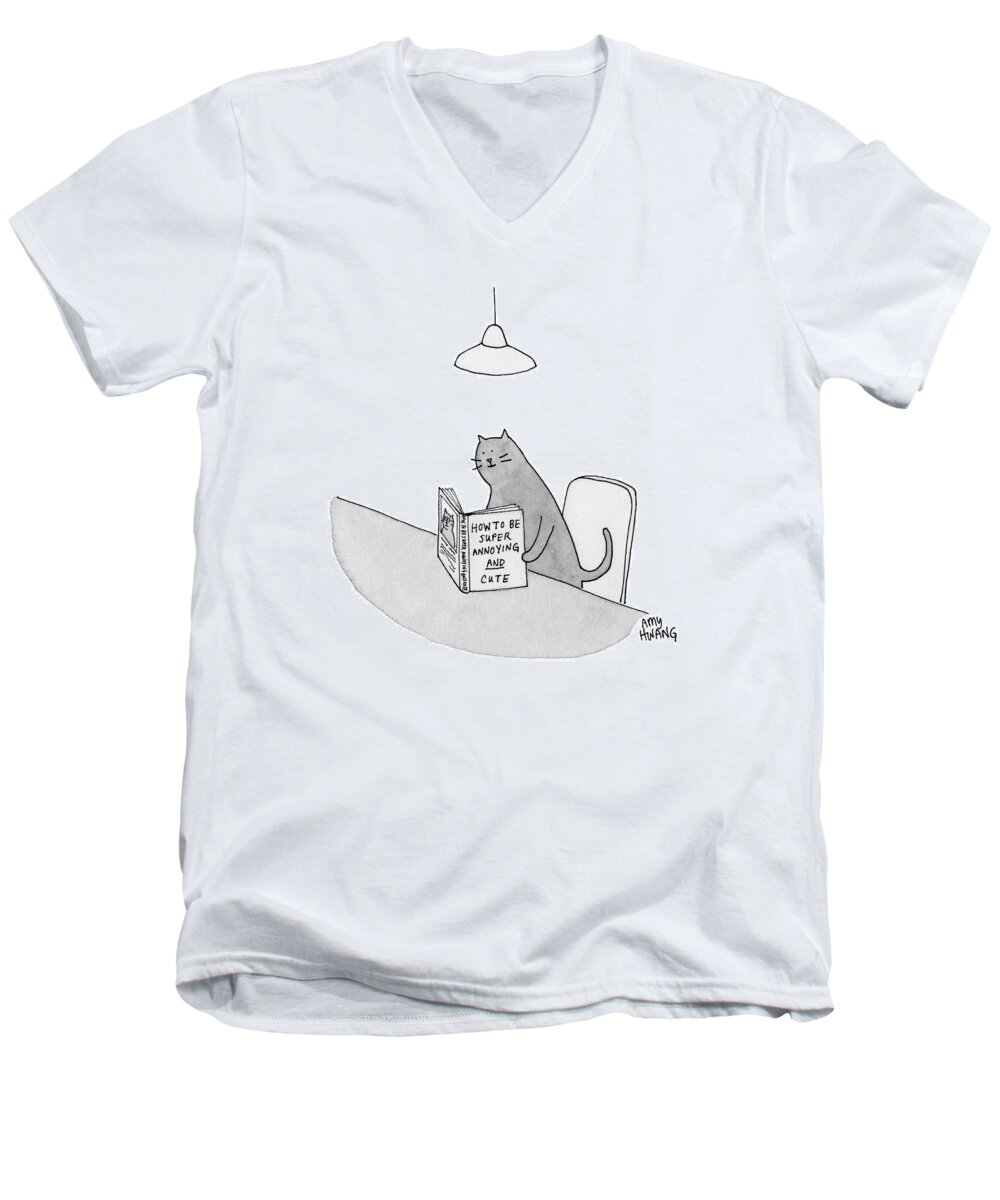 Cationless Men's V-Neck T-Shirt featuring the drawing Annoying and Cute by Amy Hwang
