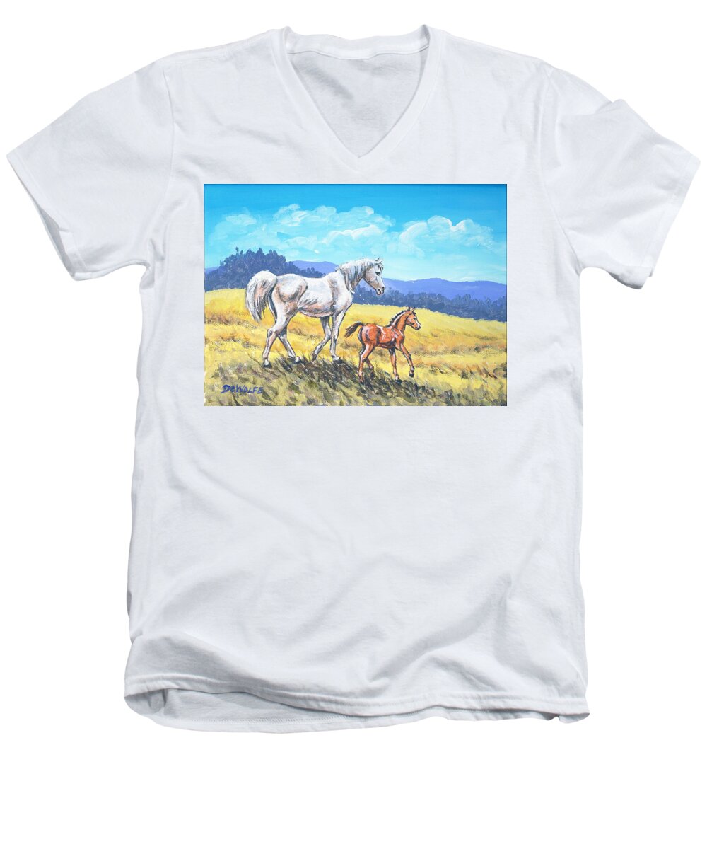 Arab Men's V-Neck T-Shirt featuring the painting Arab Summer Sketch by Richard De Wolfe