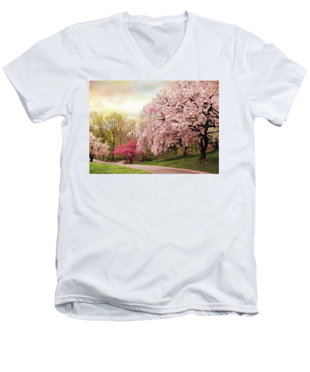 Nature Men's V-Neck T-Shirt featuring the photograph Asian Cherry Grove by Jessica Jenney