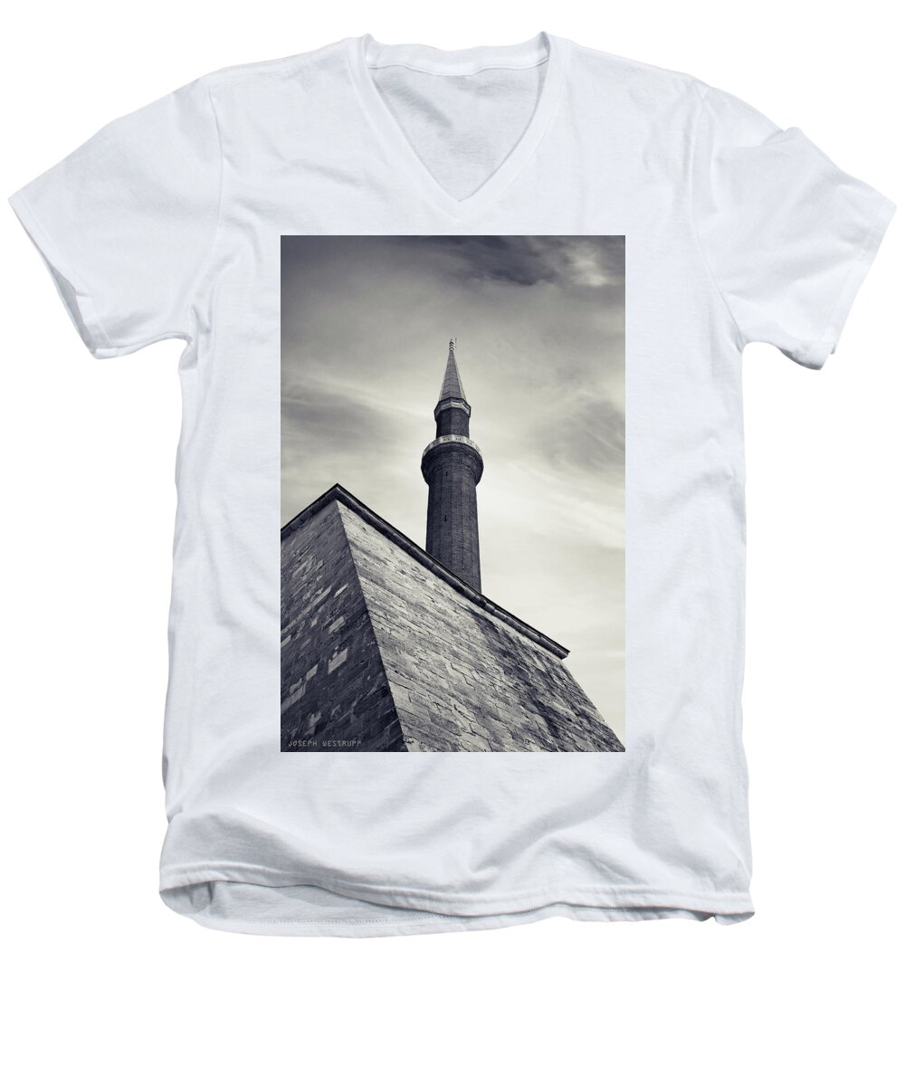 Blue Men's V-Neck T-Shirt featuring the photograph At Mosque-Point by Joseph Westrupp