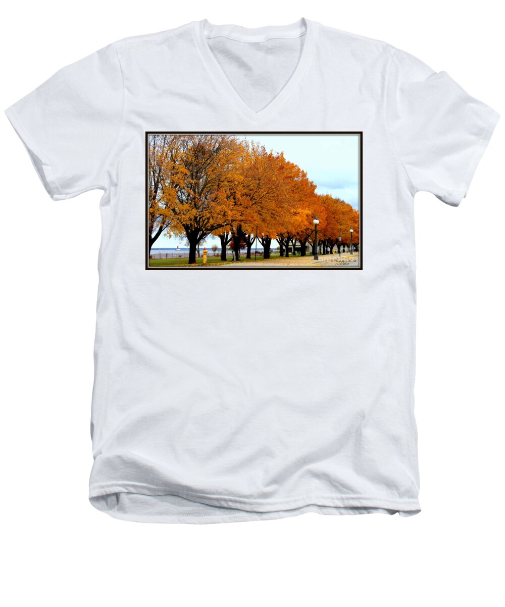 Autumn Men's V-Neck T-Shirt featuring the photograph Autumn leaves in Menominee Michigan by Ms Judi