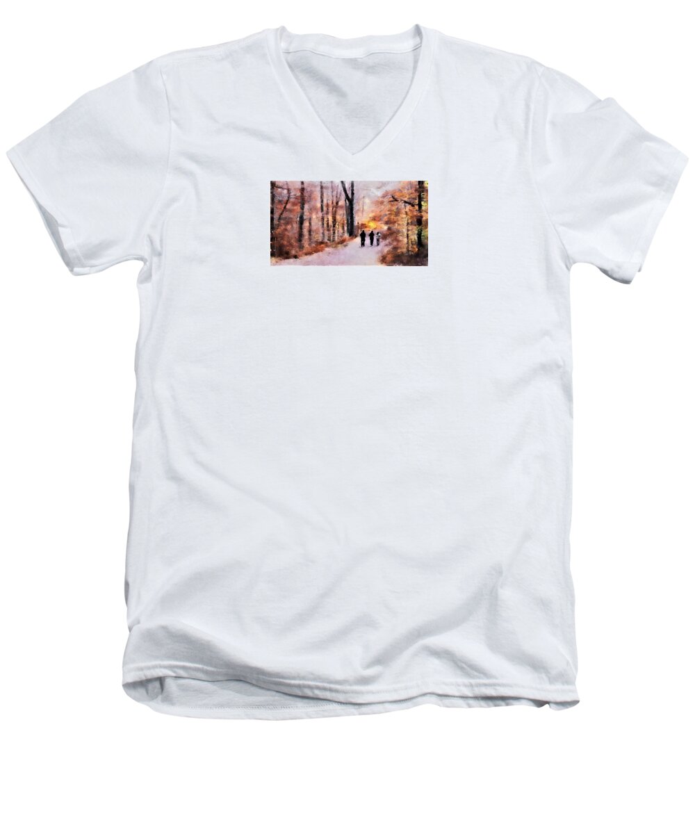 Landscape Men's V-Neck T-Shirt featuring the painting Autumn Walkers by Diane Chandler