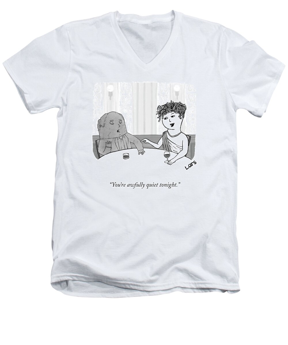 you're Awfully Quiet Tonight. Medusa Men's V-Neck T-Shirt featuring the photograph Awfully Quiet by Lars Kenseth