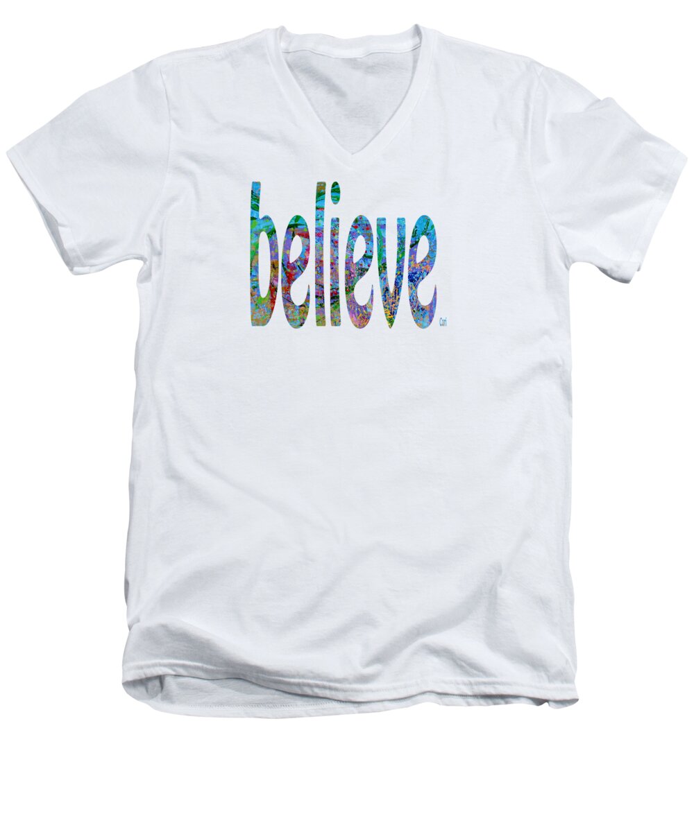 Believe Men's V-Neck T-Shirt featuring the digital art Believe 1001 by Corinne Carroll