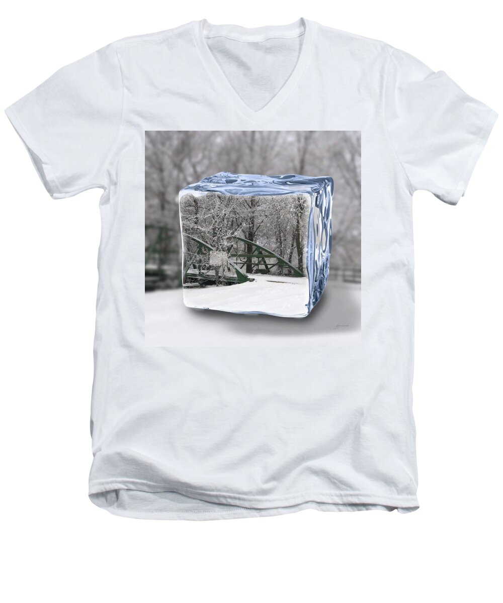 Water Men's V-Neck T-Shirt featuring the photograph Blue Water ice cube by Gary Gunderson