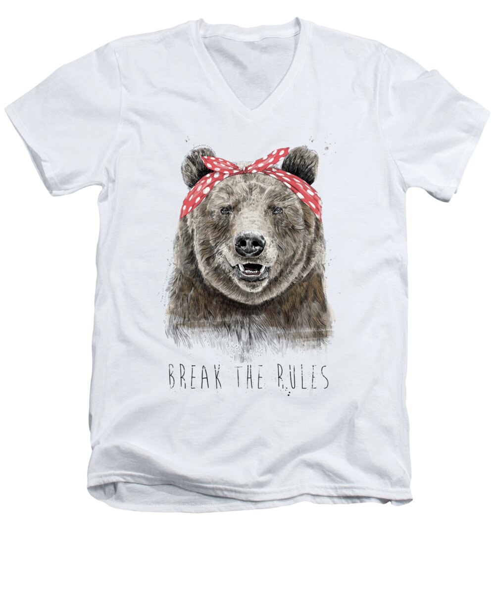 Bear Men's V-Neck T-Shirt featuring the mixed media Break the rules by Balazs Solti