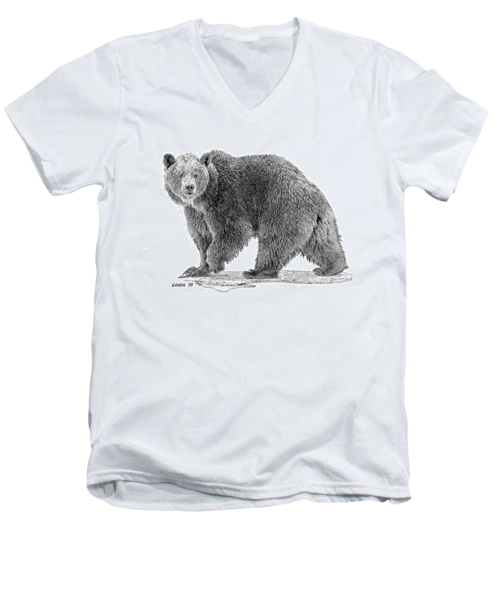 Brown Bear Men's V-Neck T-Shirt featuring the digital art Brown Black And White by Larry Linton