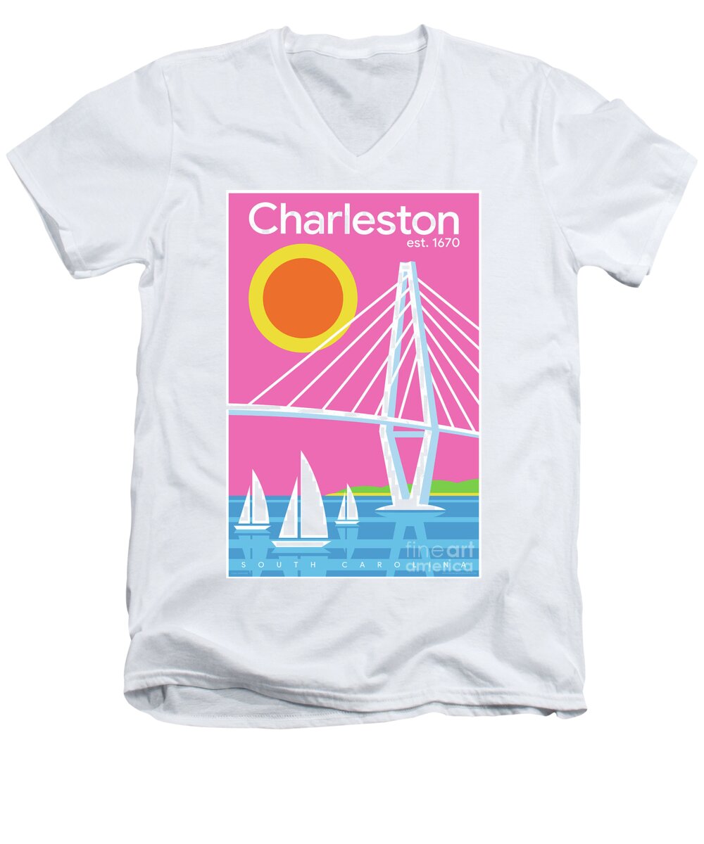 Pop Art Men's V-Neck T-Shirt featuring the digital art Charleston Poster - Modern Travel by Jim Zahniser